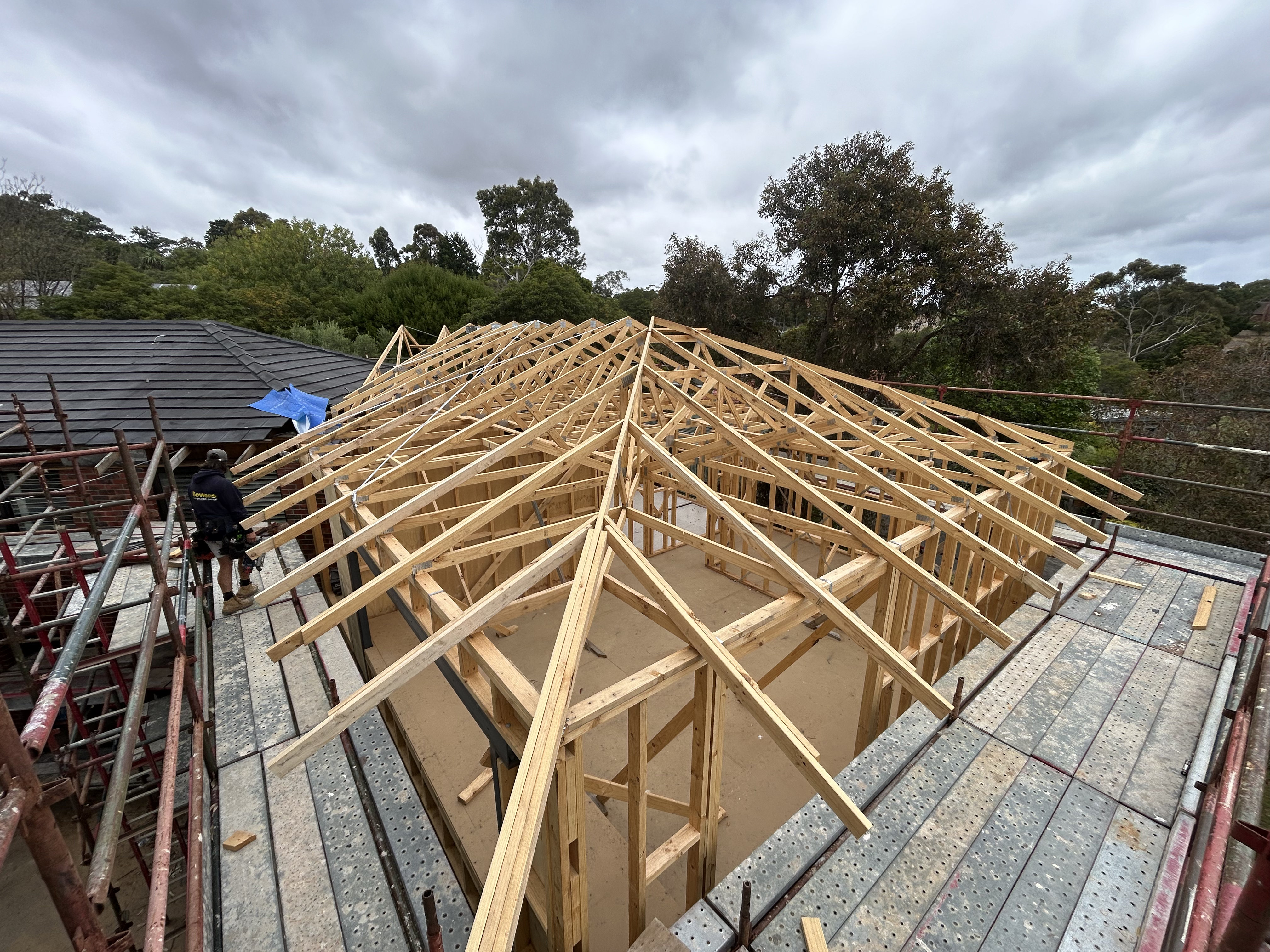 Roofing work underway